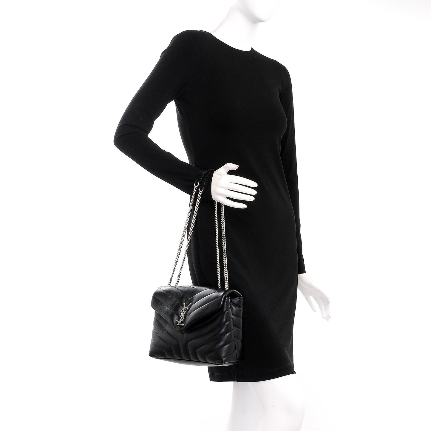Calfskin Y Quilted Monogram Small Loulou Chain Satchel Black