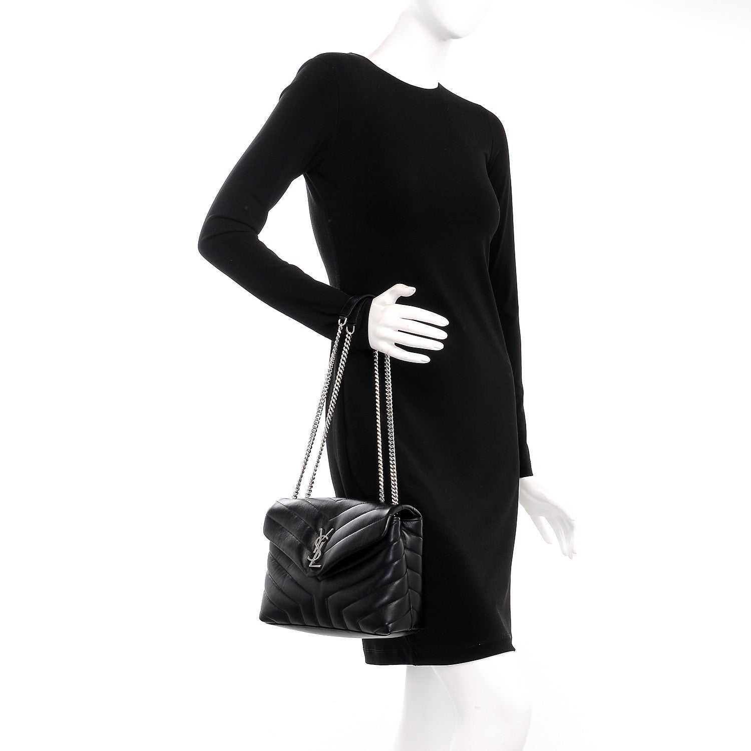 Saint Laurent Calfskin Y Quilted Monogram Small Loulou Chain Satchel Black 3 of 8
