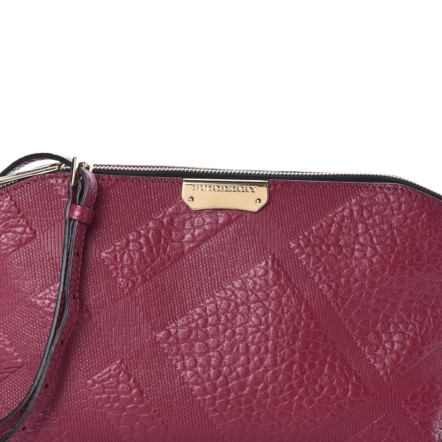 Burberry Signature Grain Calfskin Check Embossed Small Chichester Crossbody Clutch Bag Dark Plum 7 of 9