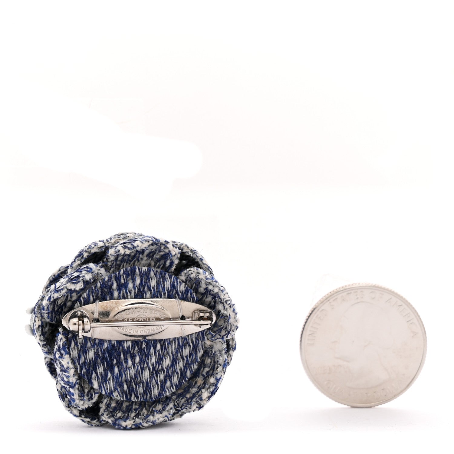 Chanel Tweed Camellia CC Brooch Lapel Pin Blue 2 of 4