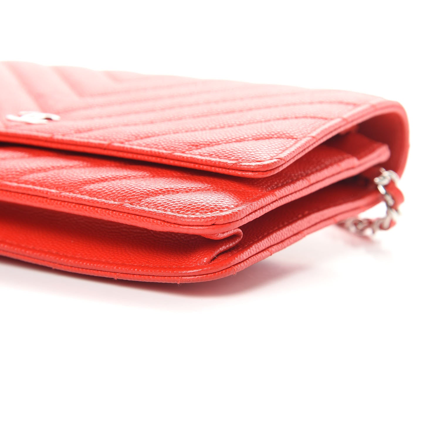 Chanel Caviar Chevron Quilted Wallet On Chain WOC Red 11 of 14