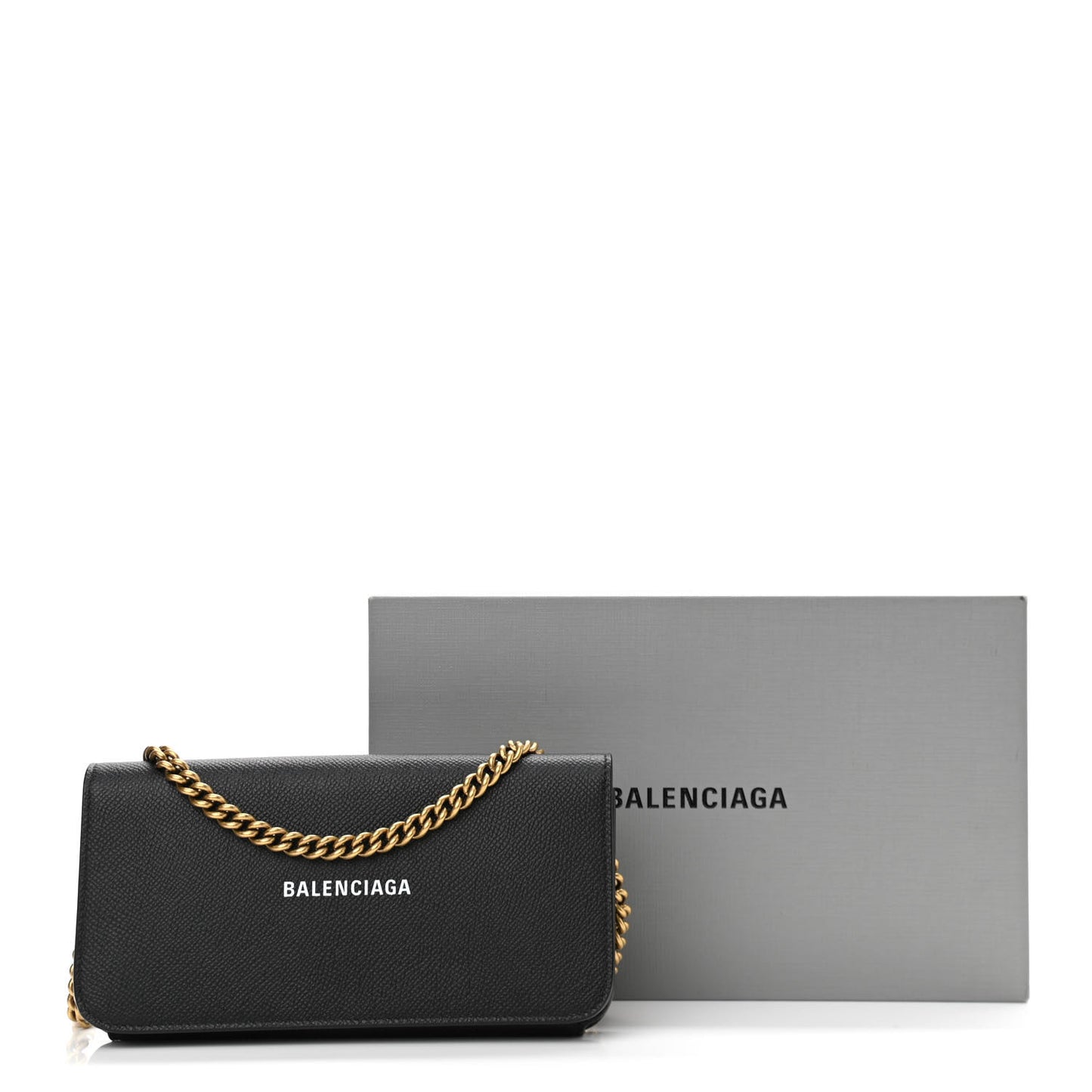 Grained Calfskin Logo Cash Continental Wallet on Chain Black White