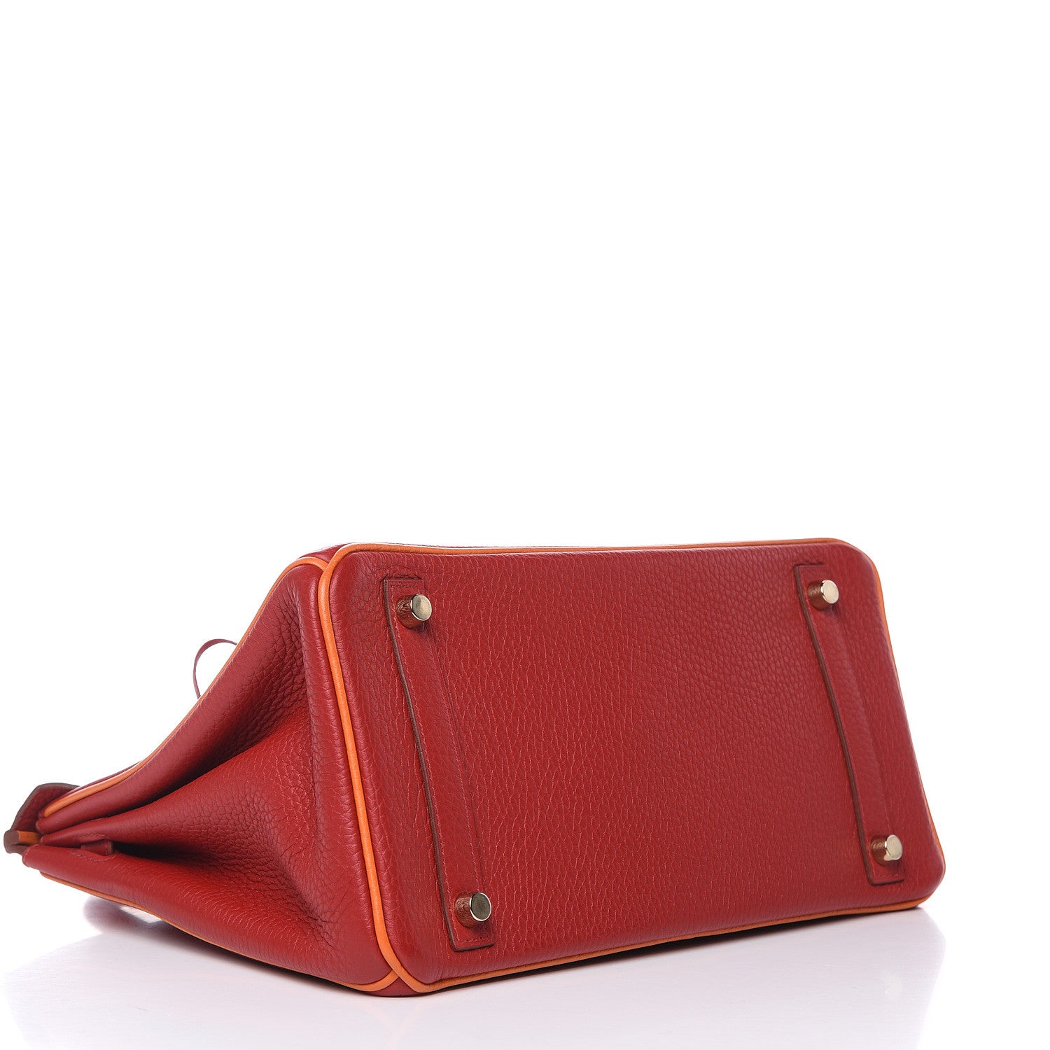 Hermes Taurillon Clemence Horseshoe Bi-Color Birkin 30 Rouge Garance and Orange 5 of 28