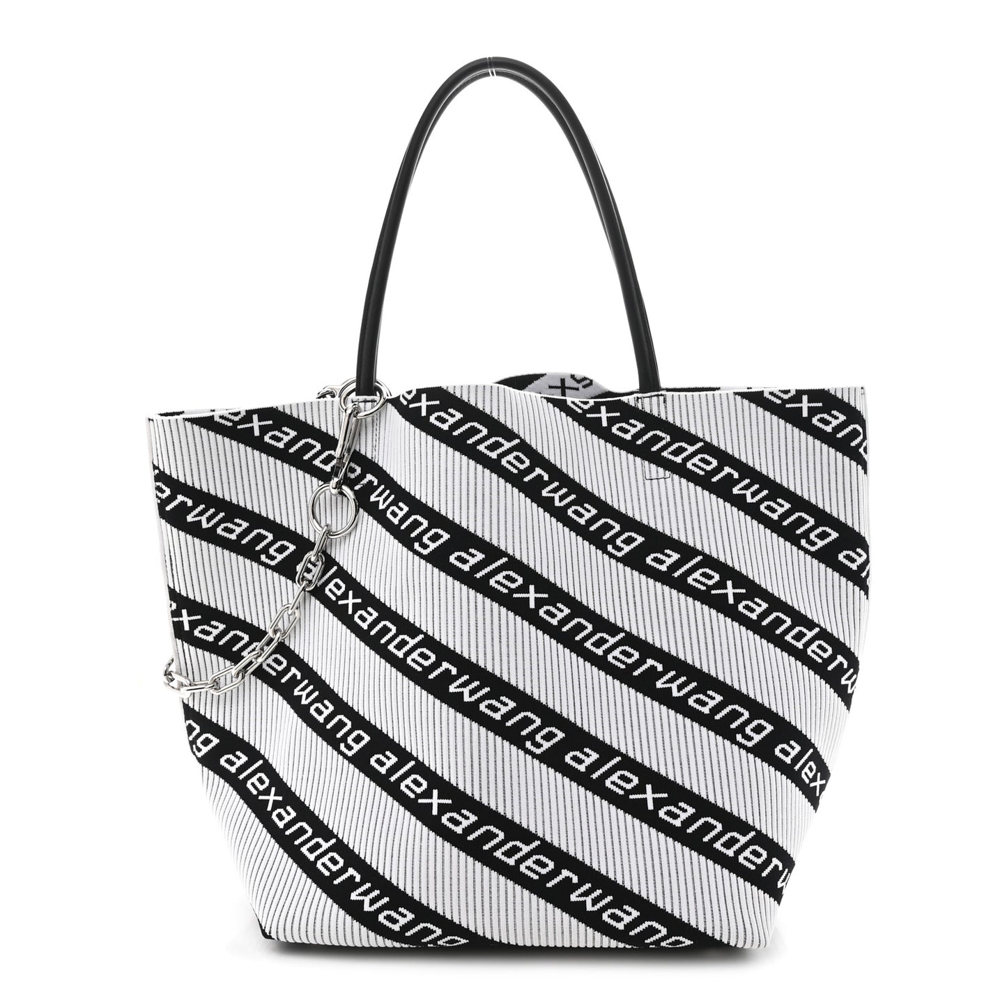 Knit Jacquard Diagonal Logo Roxy Tote White Black