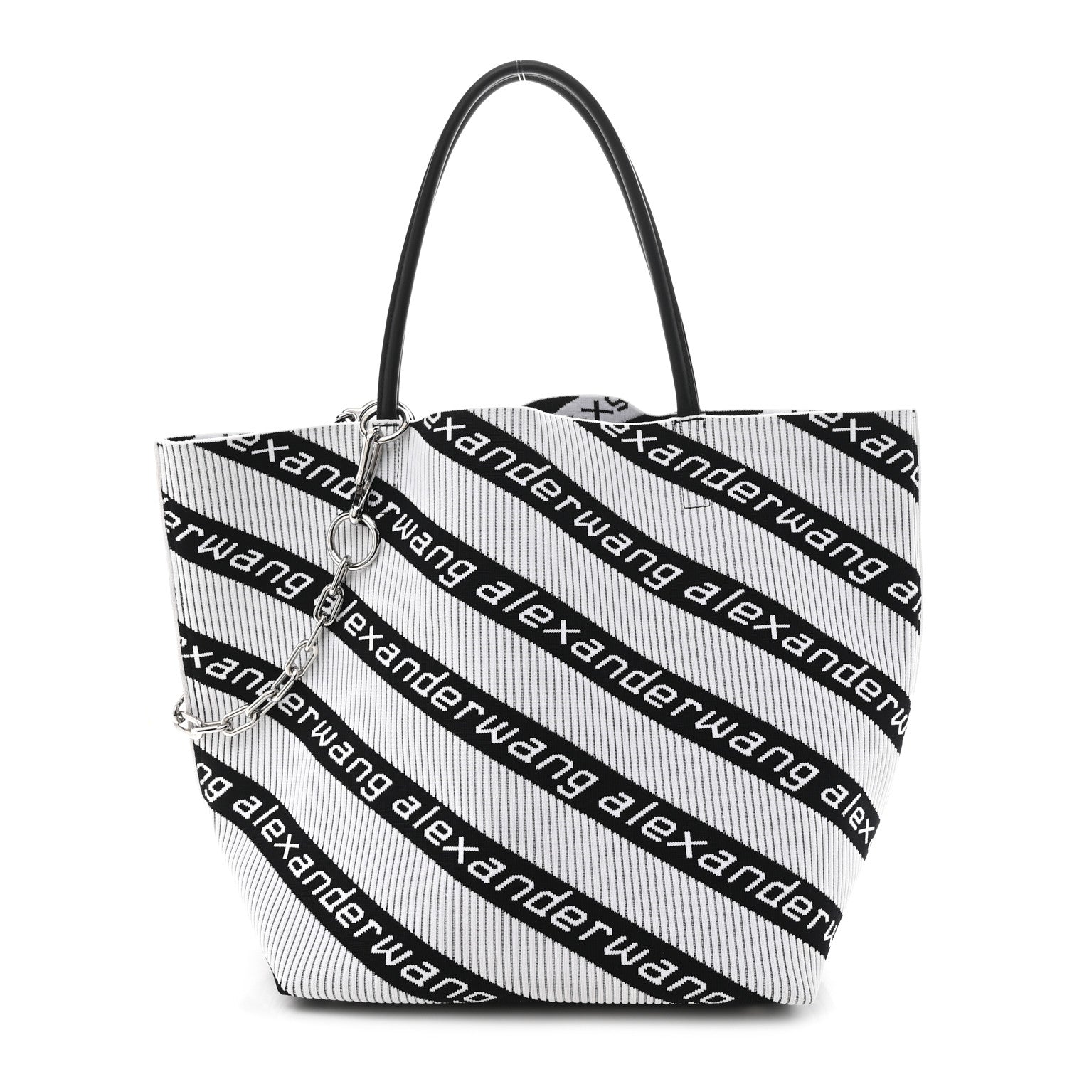 Alexander Wang Knit Jacquard Diagonal Logo Roxy Tote White Black 1 of 12