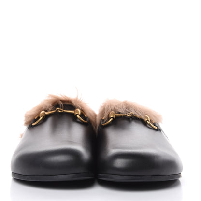 Gucci Calfskin Fur Mens Horsebit River Slingback Slippers 7 Black 2 of 8