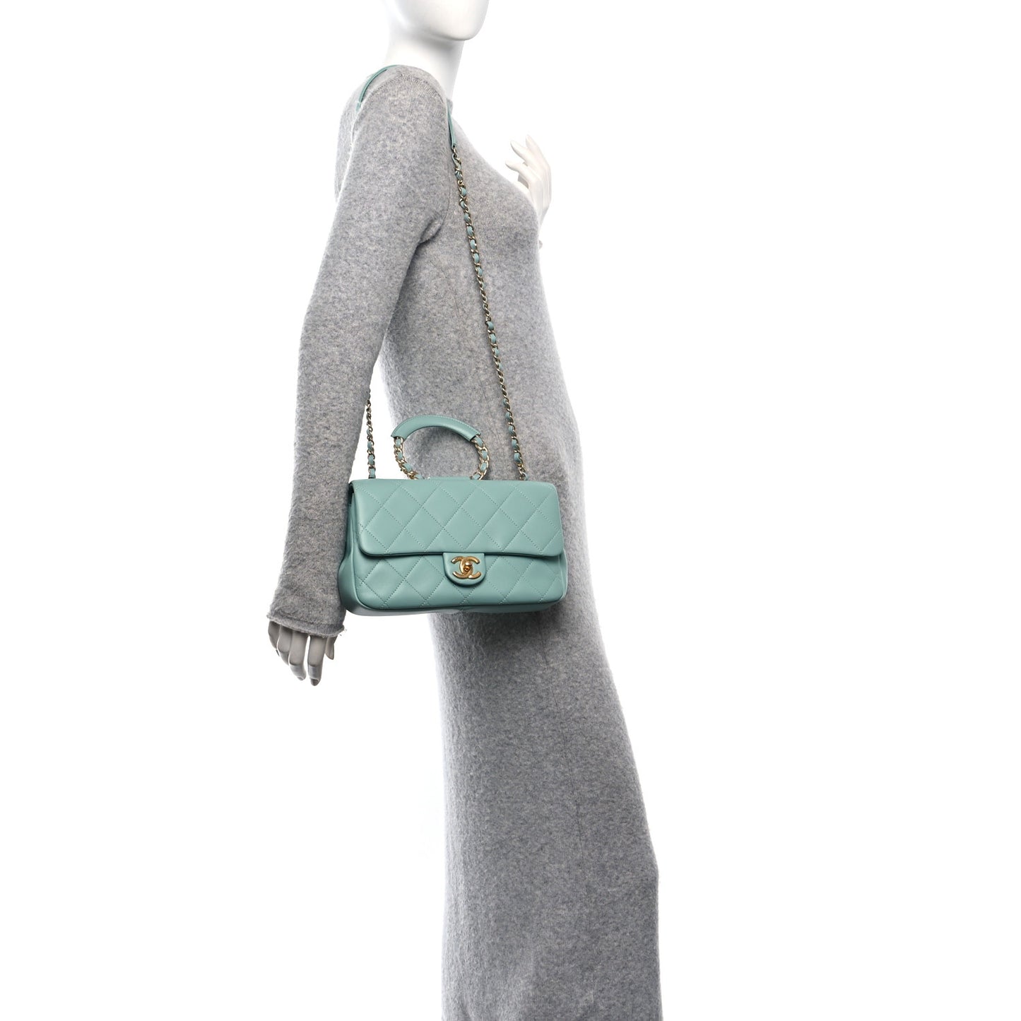 Lambskin Quilted Medium In The Loop Handle Flap Bag Light Blue