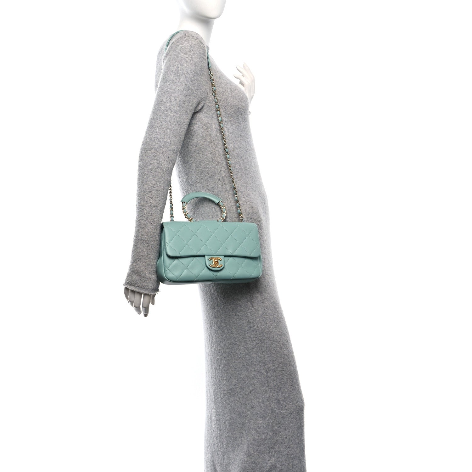Chanel Lambskin Quilted Medium In The Loop Handle Flap Bag Light Blue 2 of 11