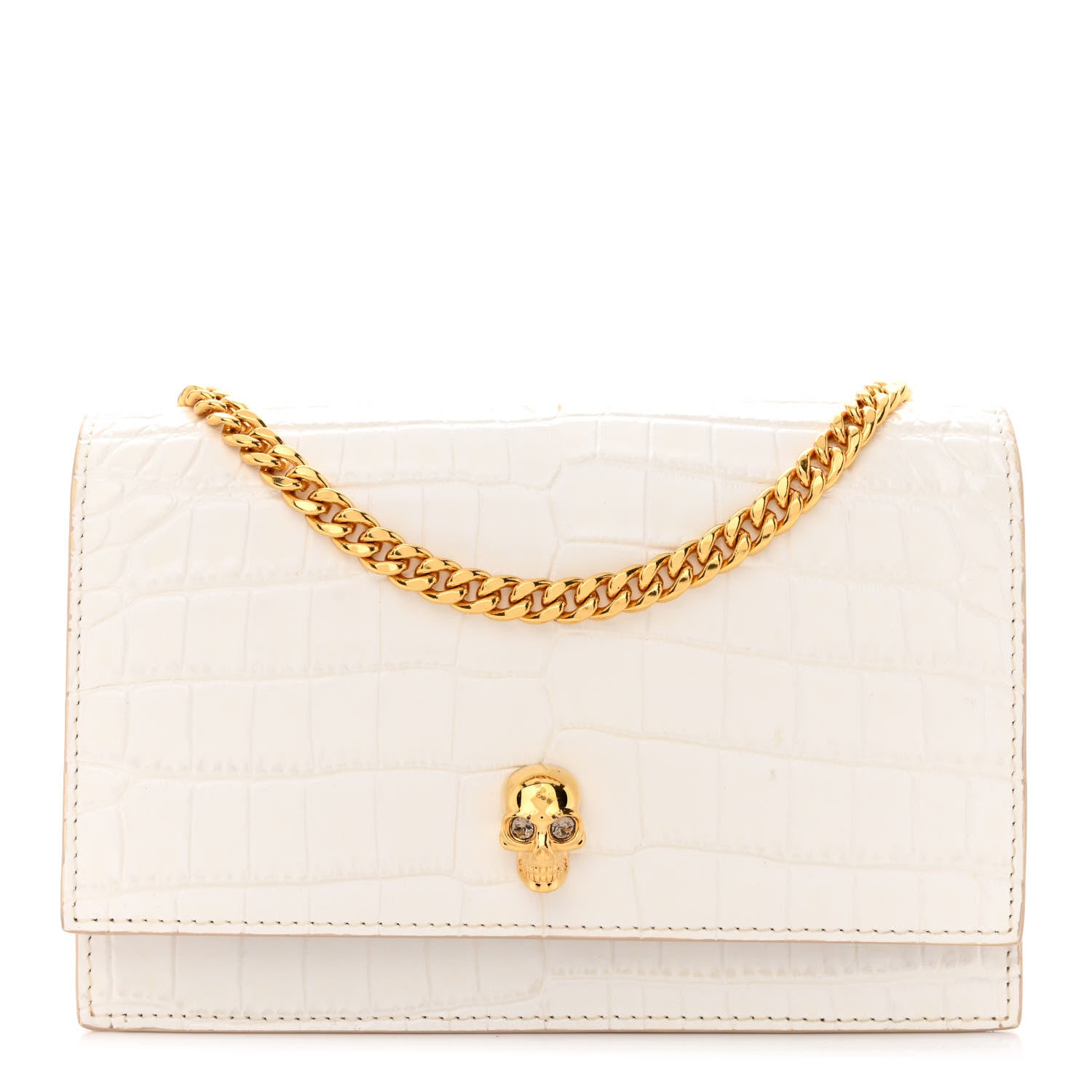 Alexander McQueen Calfskin Crocodile Embossed Skull Mini Crossbody Bag White 1 of 14