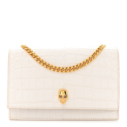 Alexander McQueen Calfskin Crocodile Embossed Skull Mini Crossbody Bag White 1 of 14