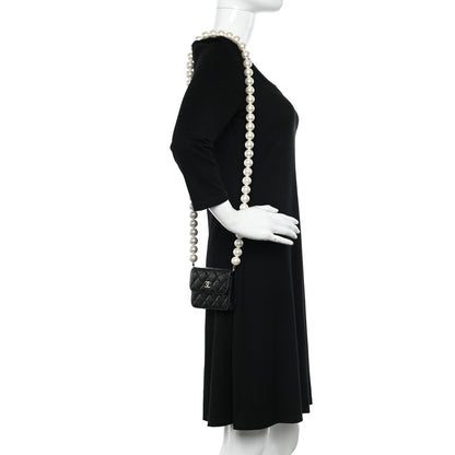 Chanel Calfskin Quilted Maxi Pearls Card Holder Flap With Chain Black 2 of 11