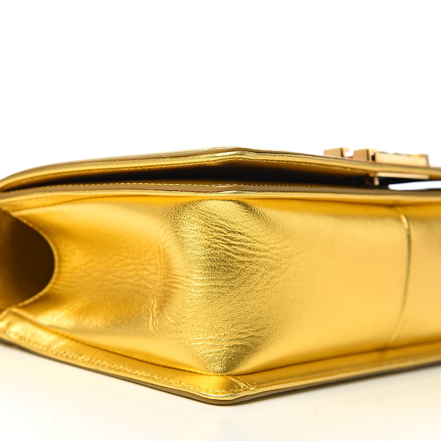 Metallic Patent Calfskin Quilted Medium Boy Flap Gold