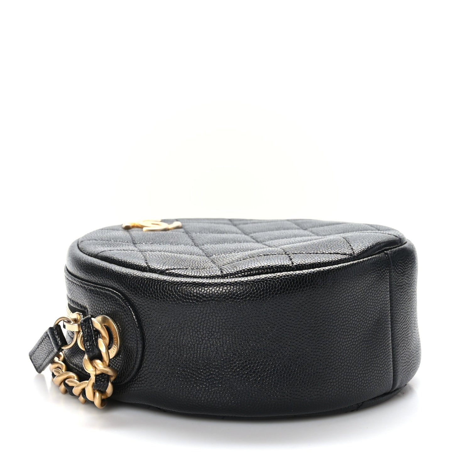 Caviar Quilted Small Round Bag With Chain Black