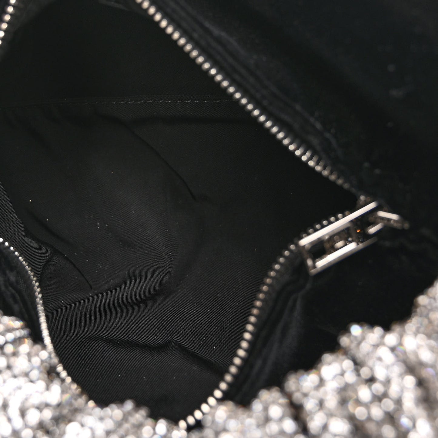 Velvet Crystal Rhinestone Mini Scrunchie Bag Black Silver