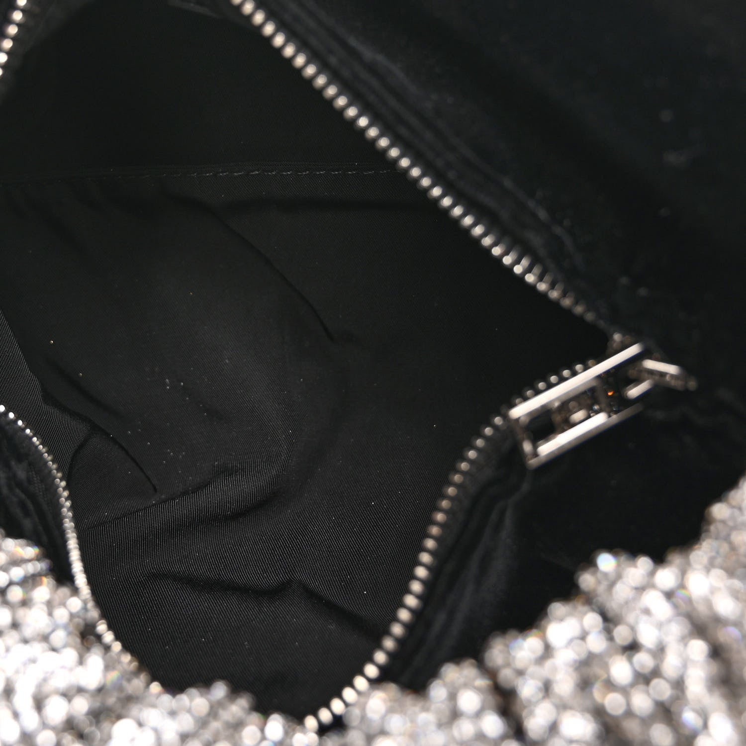 Alexander Wang Velvet Crystal Rhinestone Mini Scrunchie Bag Black Silver 6 of 10