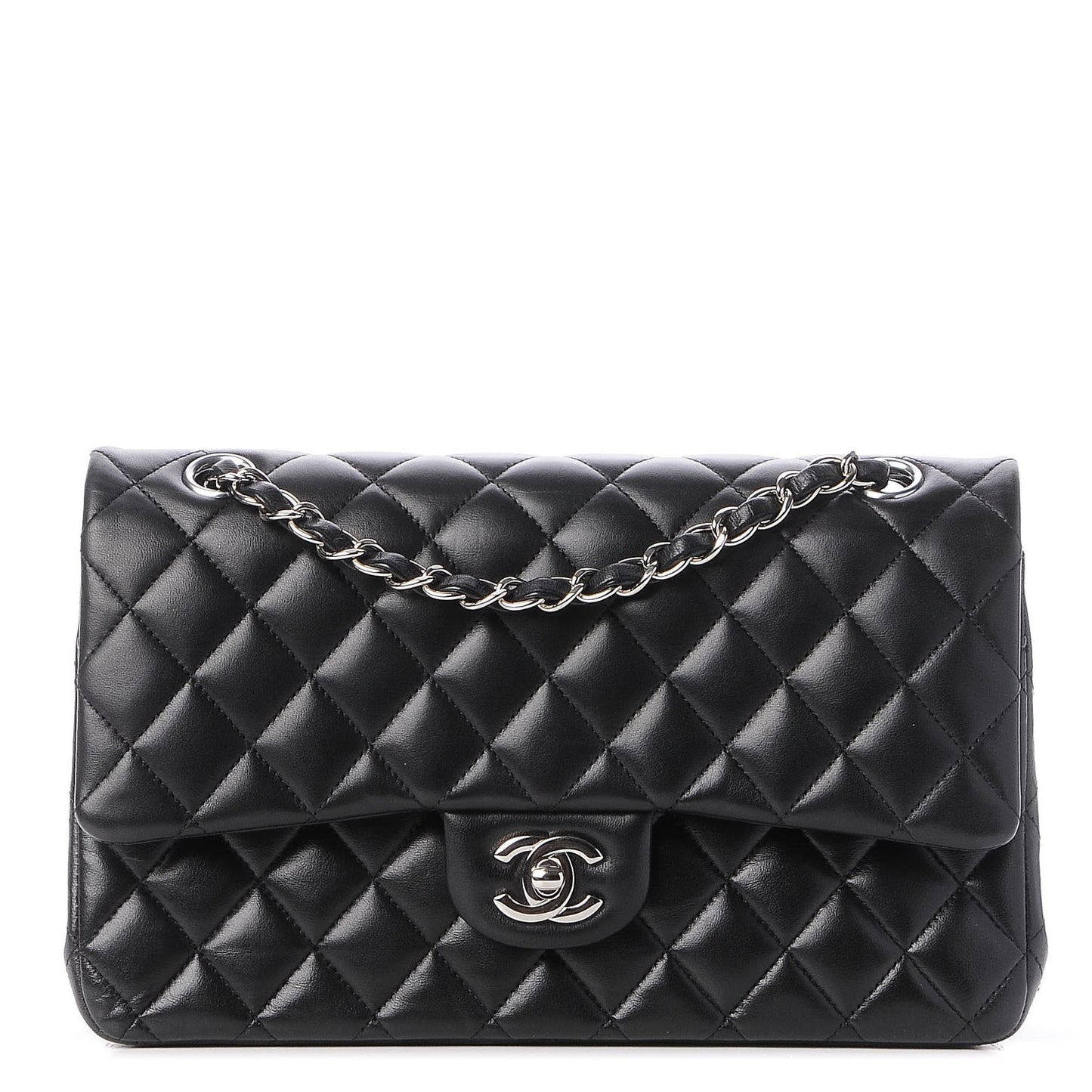 Lambskin Quilted Medium Double Flap Black