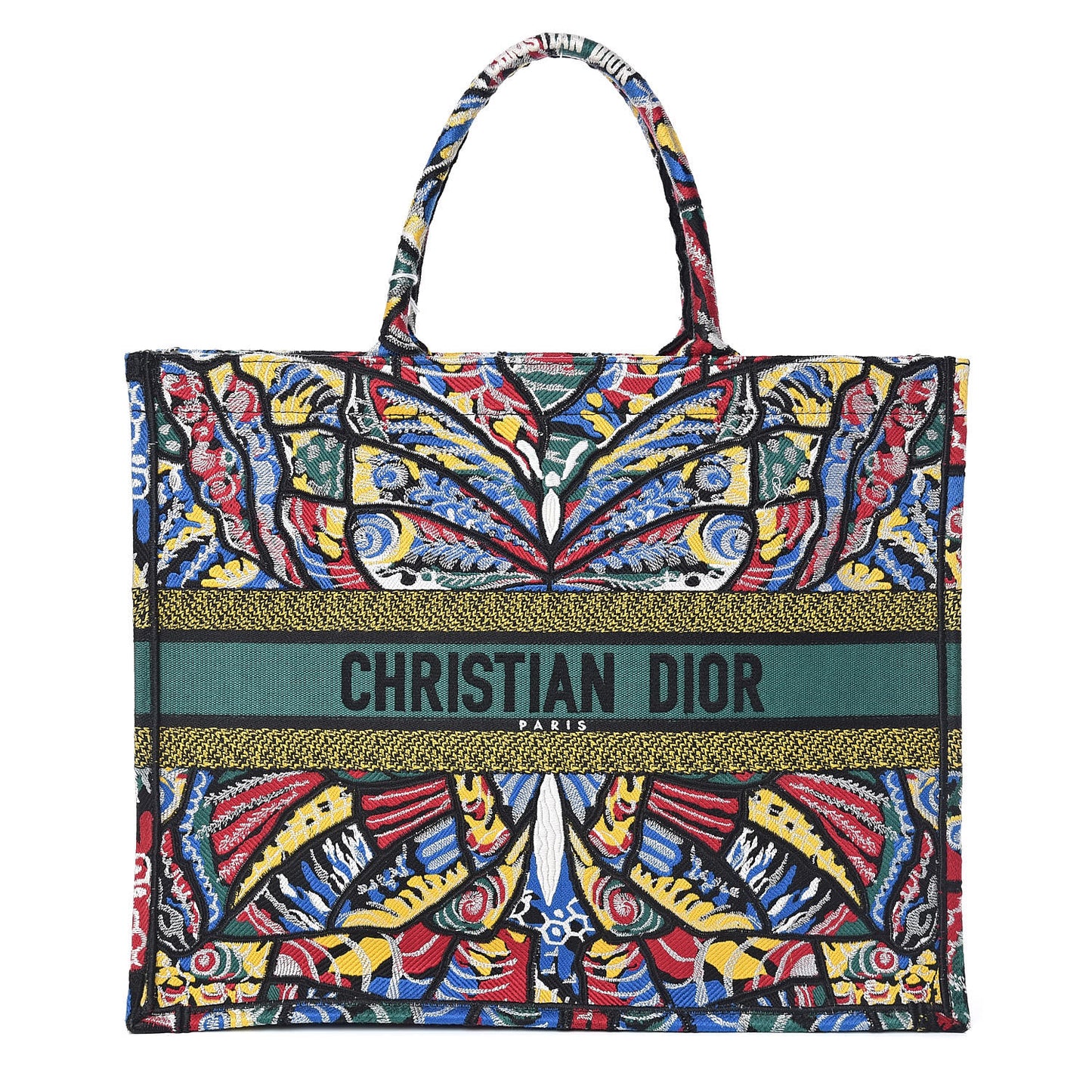 Canvas Embroidered Butterfly Book Tote Black Multicolor
