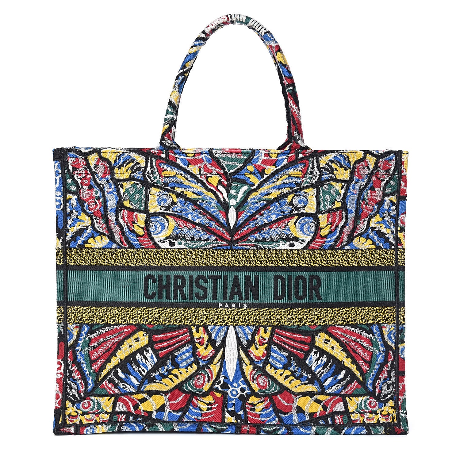 Christian Dior Canvas Embroidered Butterfly Book Tote Black Multicolor 1 of 10