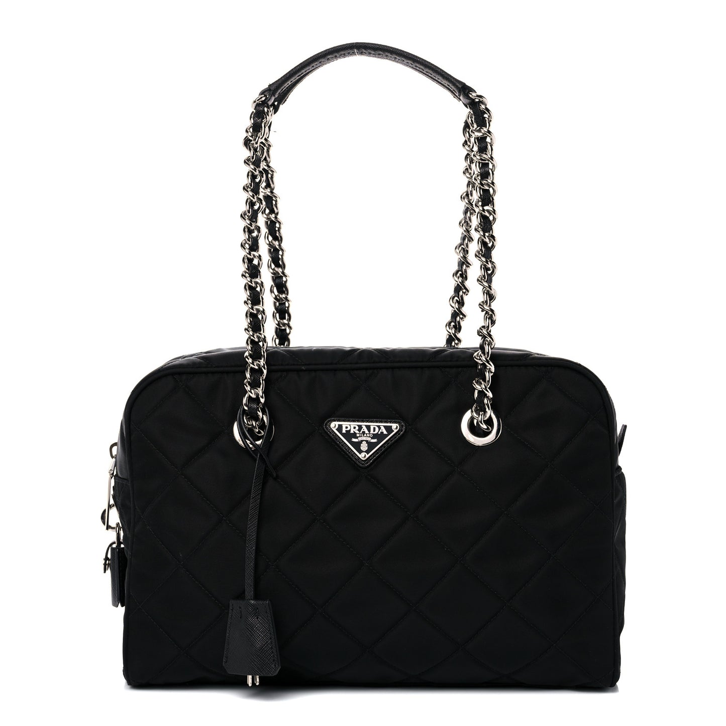 Nylon Tessuto Impuntu Quilted Shoulder Bag Black