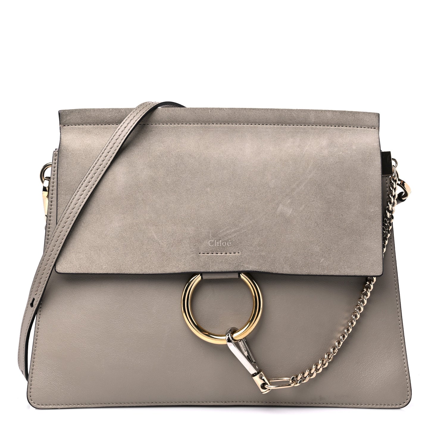 Calfskin Suede Medium Faye Shoulder Bag Motty Grey