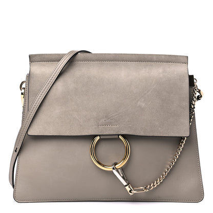 Chloe Calfskin Suede Medium Faye Shoulder Bag Motty Grey 1 of 13