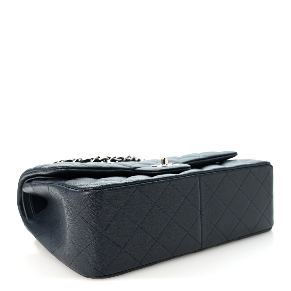 Caviar Quilted Jumbo Double Flap Navy Blue