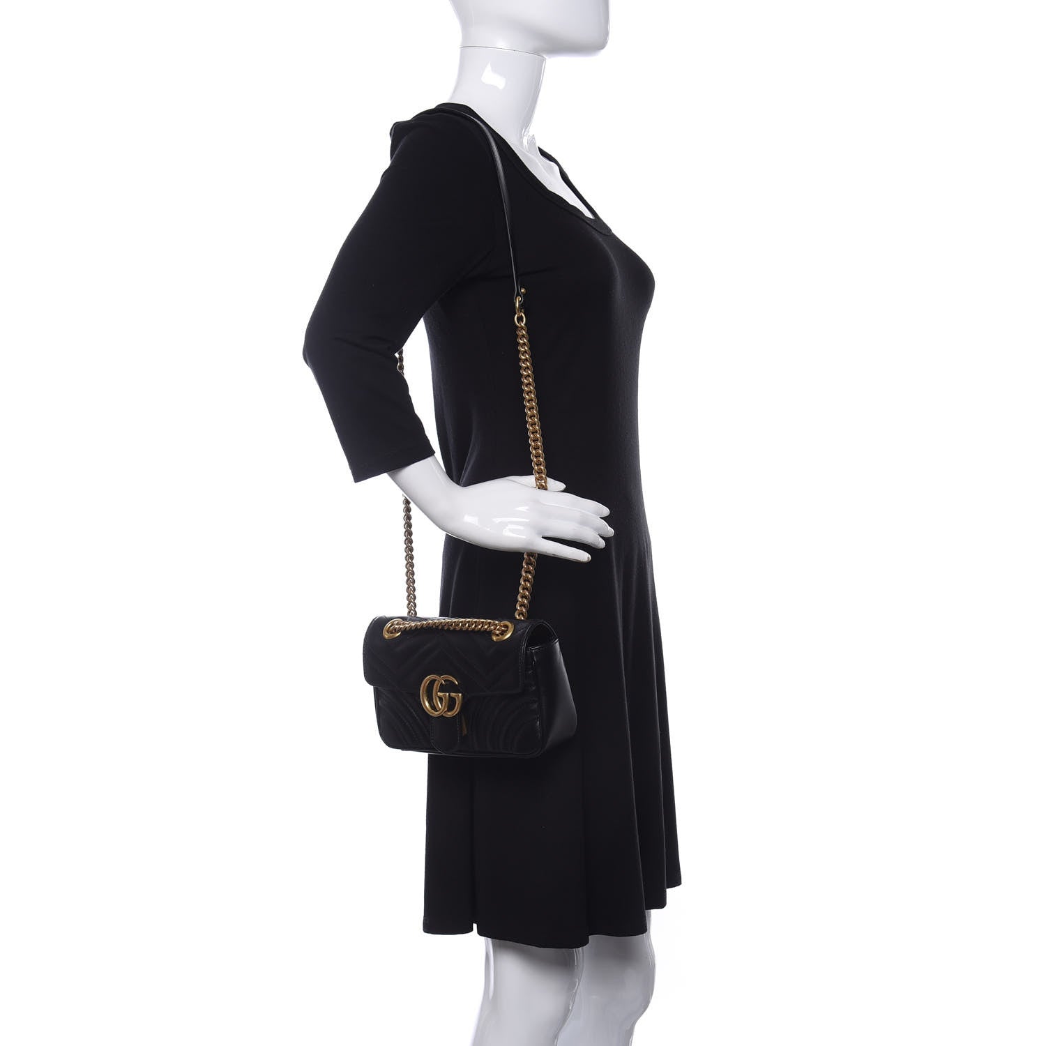 Gucci Calfskin Matelasse Mini GG Marmont Shoulder Bag Black 2 of 11