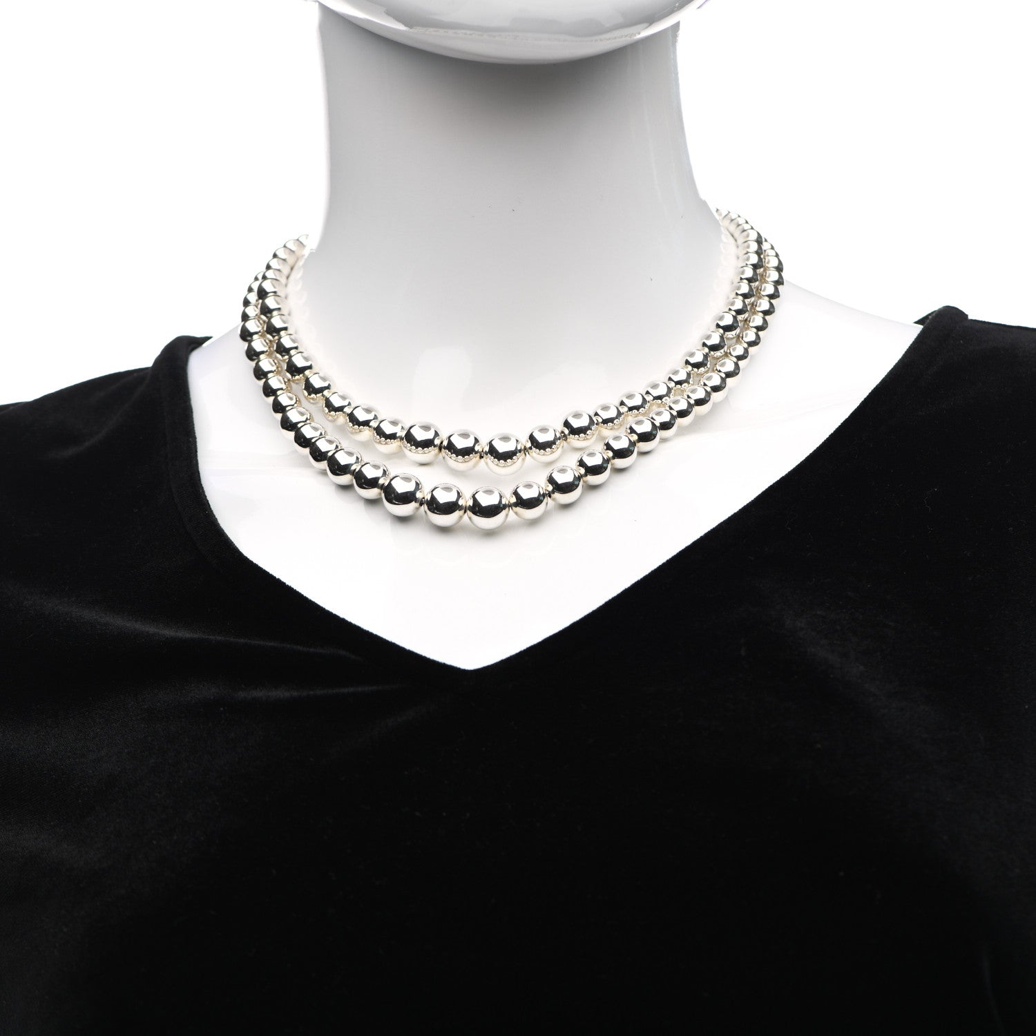 Tiffany Sterling Silver HardWear Graduated Ball Two-Row Necklace 2 of 5