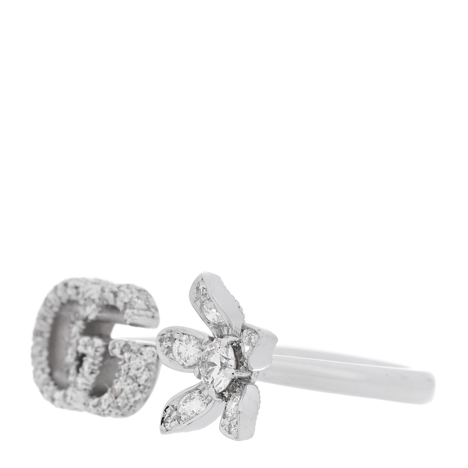 Gucci 18K White Gold Diamond Flora GG Open Ring 49 4.75 3 of 6