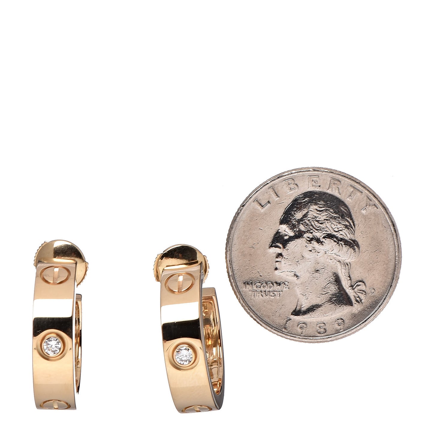 18K Yellow Gold 2 Diamond 5.5mm LOVE Hoop Earrings