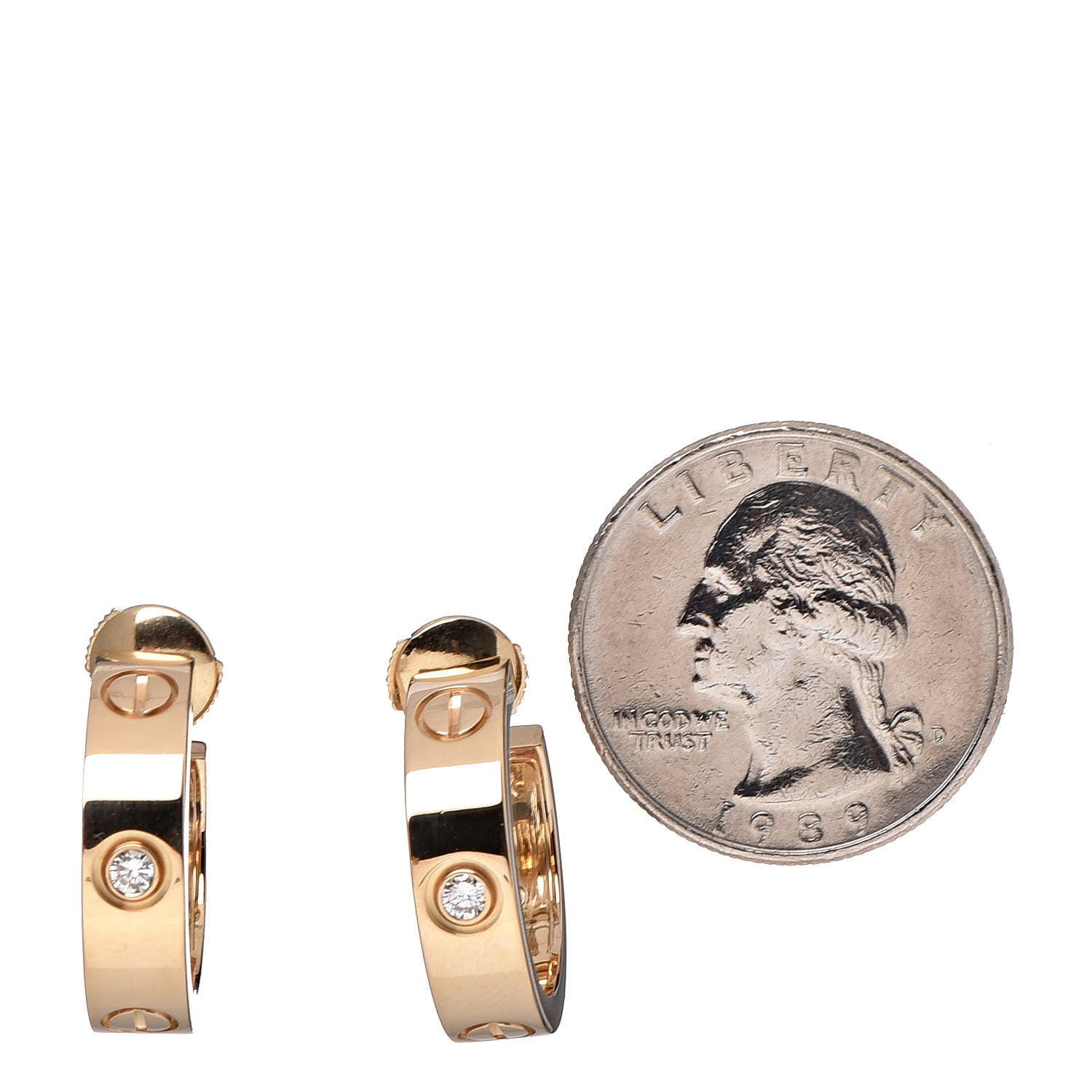 Cartier 18K Yellow Gold 2 Diamond 5.5mm LOVE Hoop Earrings 2 of 5