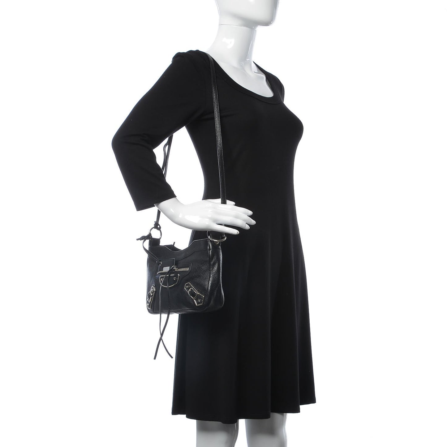 Chevre Silver Metallic Edge Hardware Hip Black