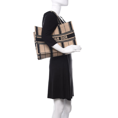 Christian Dior Canvas Embroidered Medium Bayadere Book Tote Black Beige 2 of 11