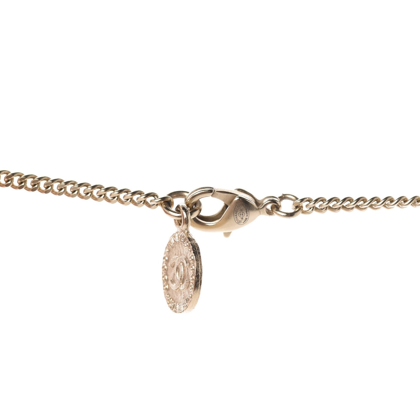 Pearl Crystal CC 100th Anniversary Pendant Necklace Light Gold