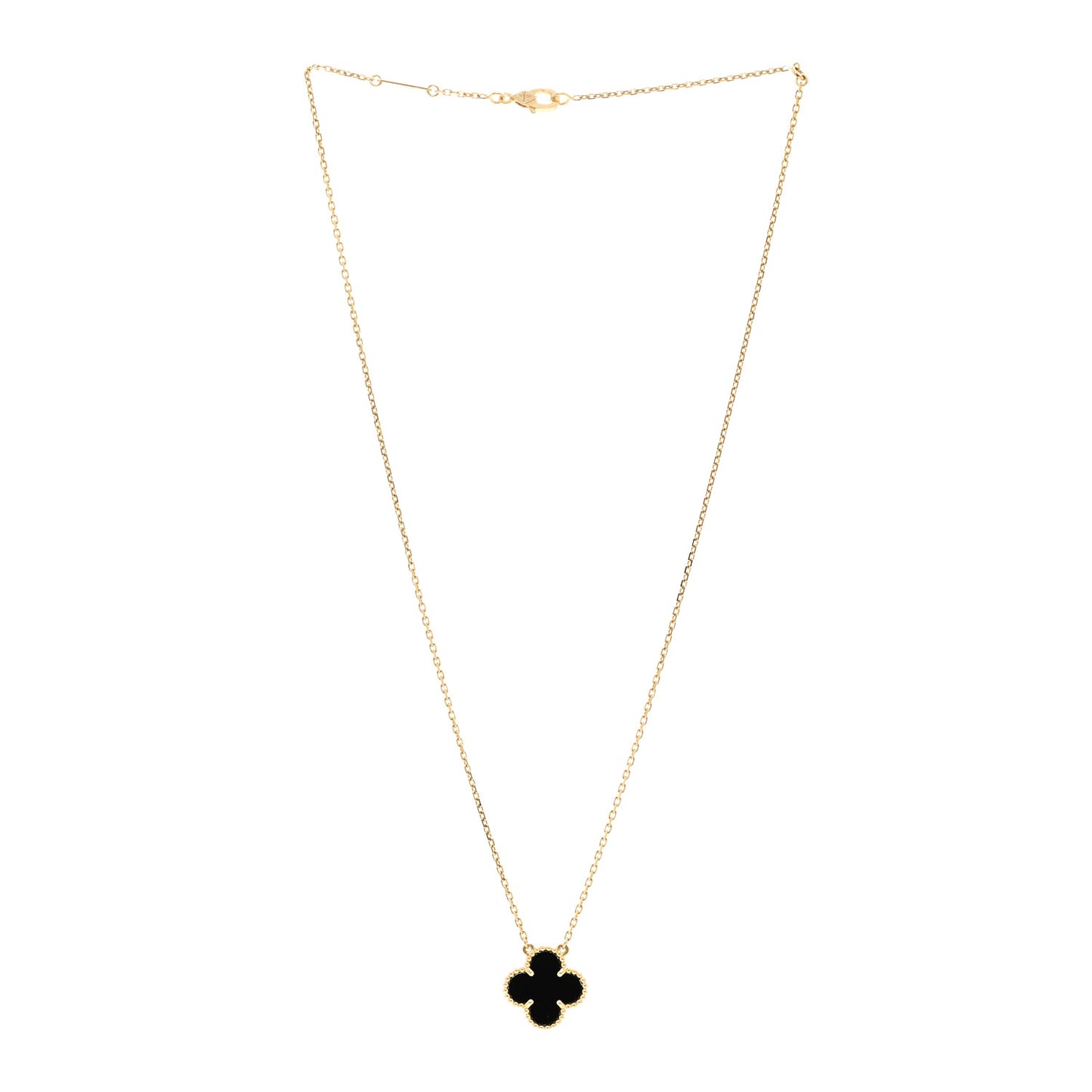 18K Yellow Gold Black Onyx Vintage Alhambra Pendant Necklace