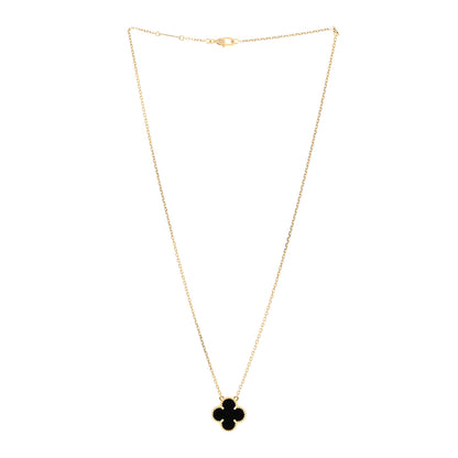 Van Cleef & Arpels 18K Yellow Gold Black Onyx Vintage Alhambra Pendant Necklace 3 of 5