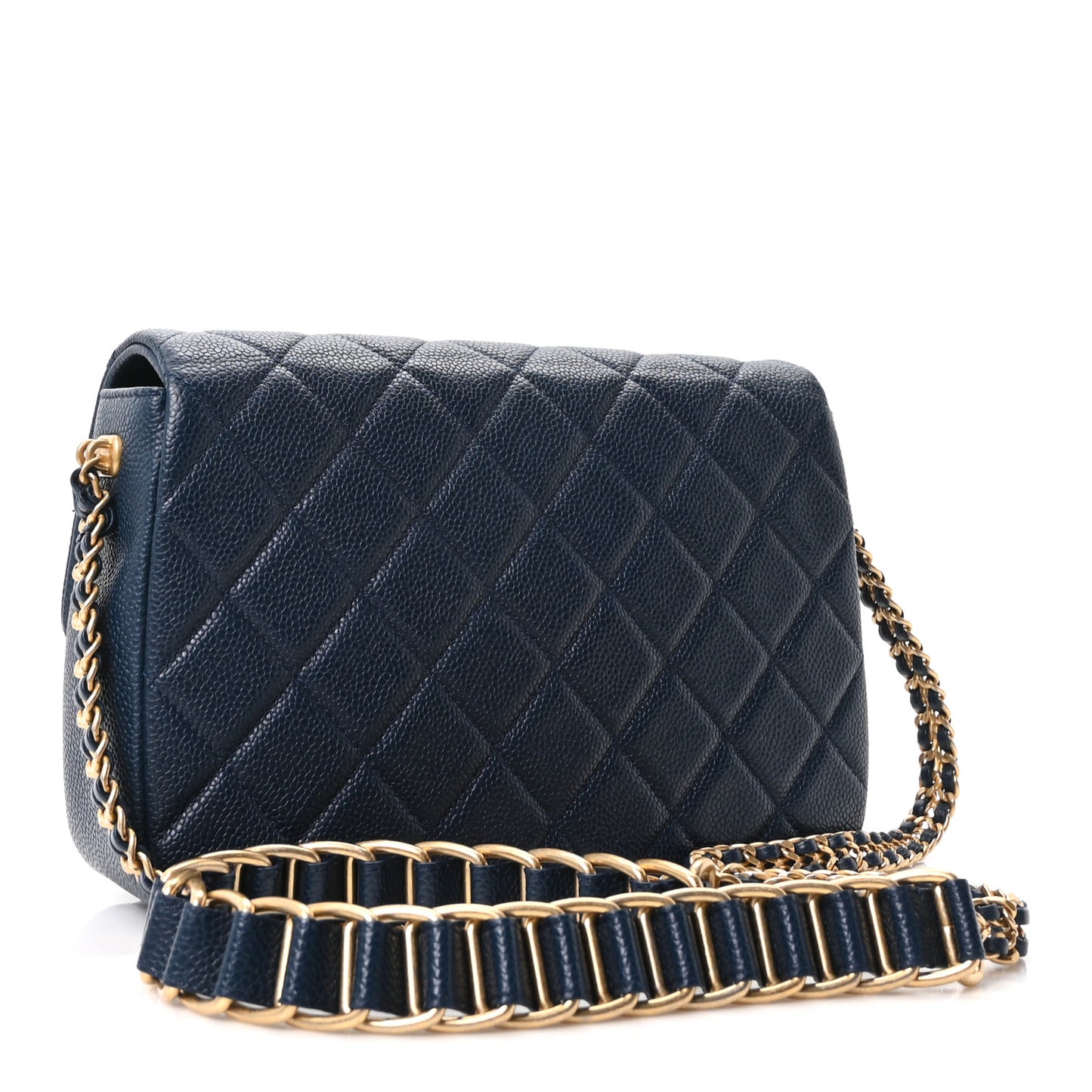 Caviar Quilted Chain Soul Flap Navy Blue