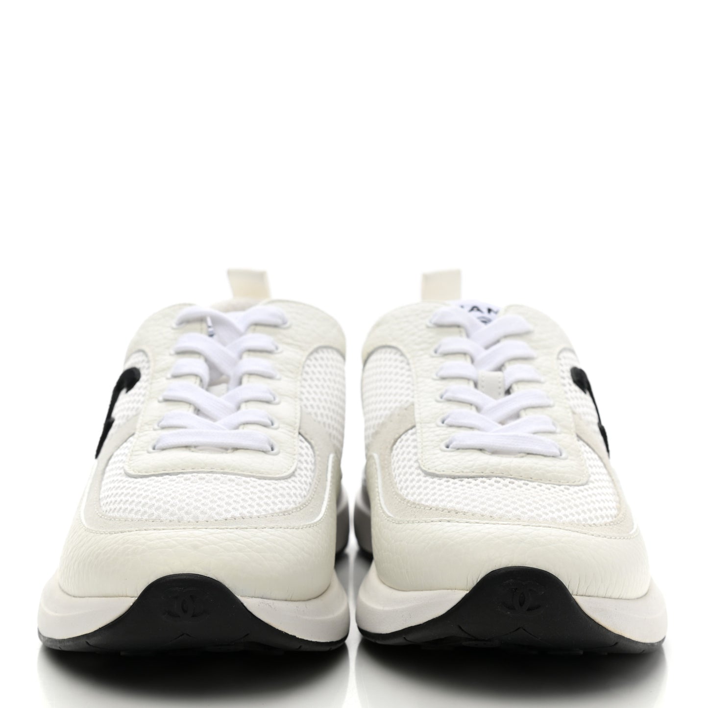 Calfskin Mesh Lycra Suede Womens Logo Sneakers 38.5 White