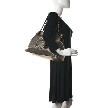 Gucci Metallic Pebbled Calfskin Medium Soho Chain Shoulder Bag Sasso 3 of 11