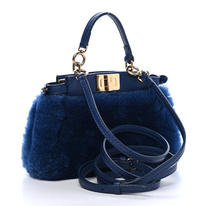 Fendi Shearling Shiny Nappa Micro Peekaboo Iconic Satchel Blue 2 of 10