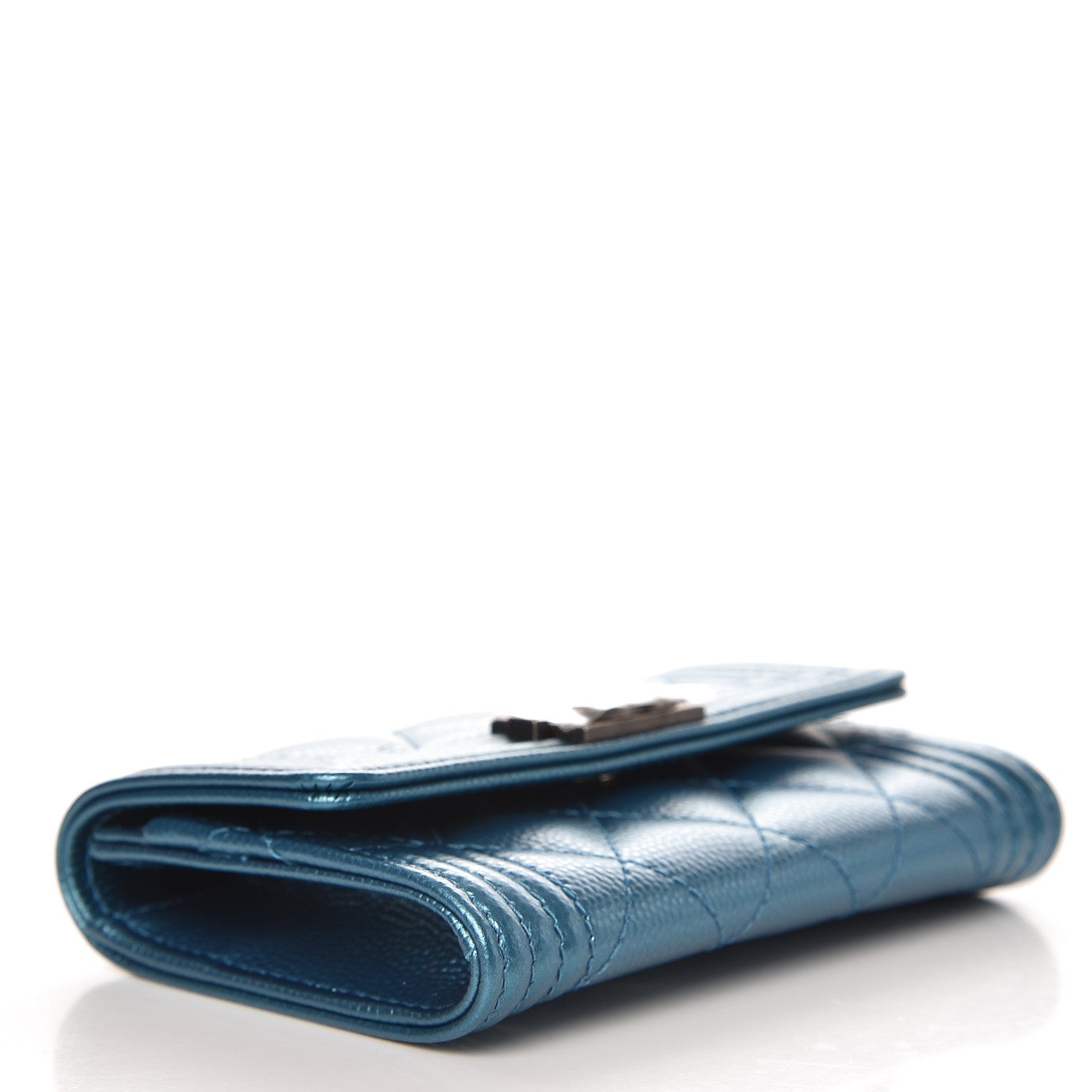 Chanel Metallic Caviar Quilted Boy Card Holder Wallet Turquoise 4 of 9