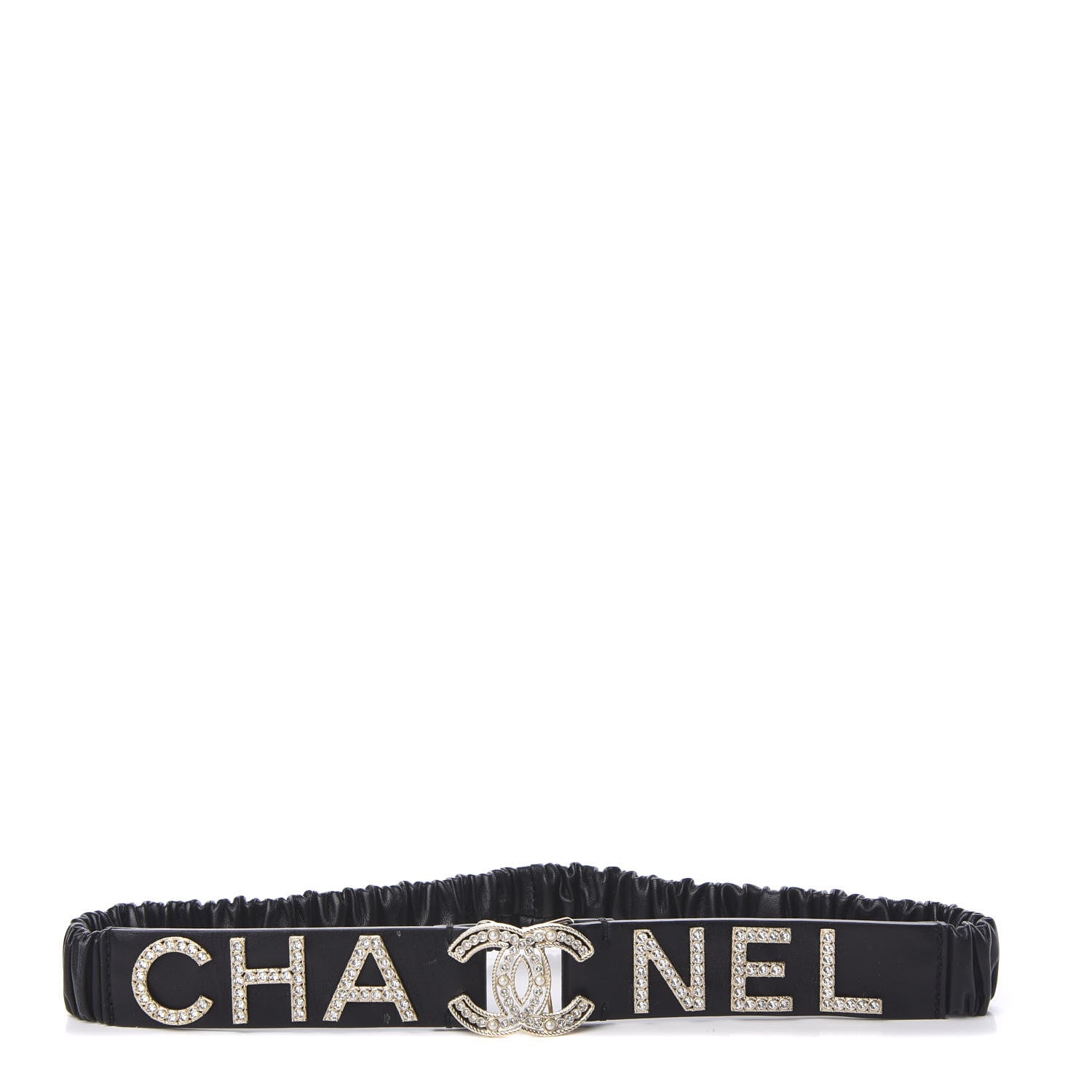 Chanel Lambskin Crystal Logo Belt 70 28 Black 1 of 5