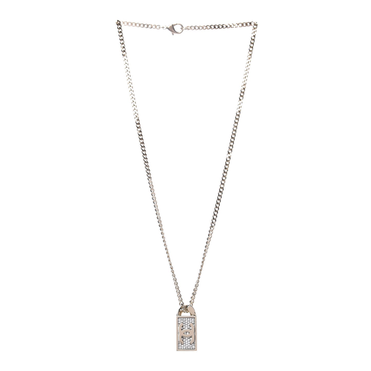 Crystal Dog Tag Charm Necklace Gold