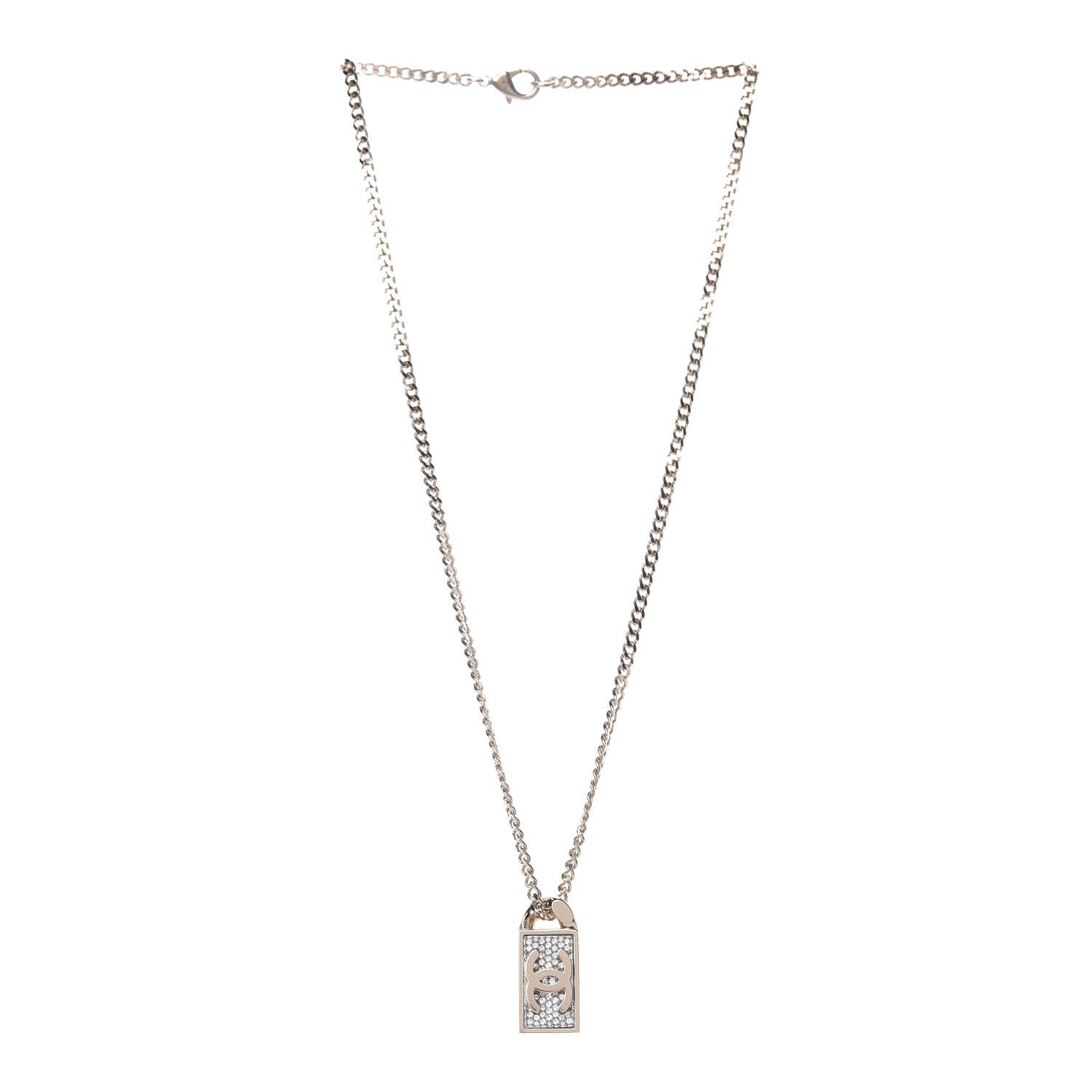Chanel Crystal Dog Tag Charm Necklace Gold 2 of 7