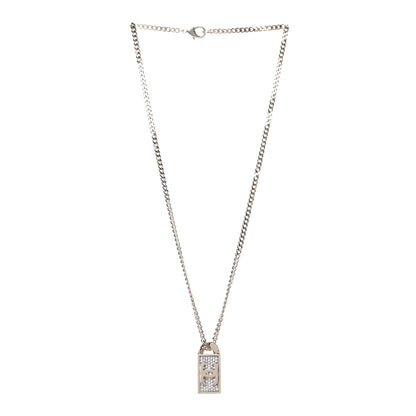 Chanel Crystal Dog Tag Charm Necklace Gold 2 of 7