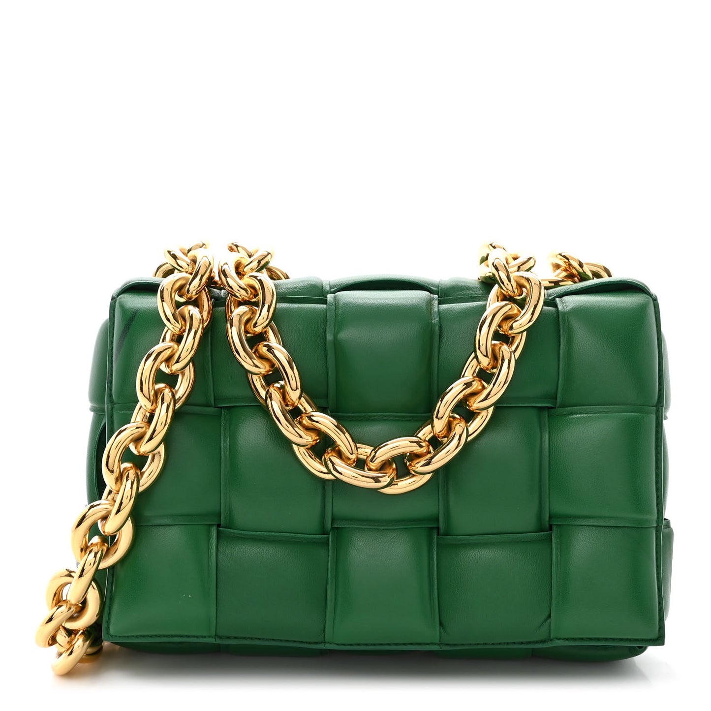 Lambskin Maxi Intreccio Padded Chain Cassette Crossbody Bag Racing Green