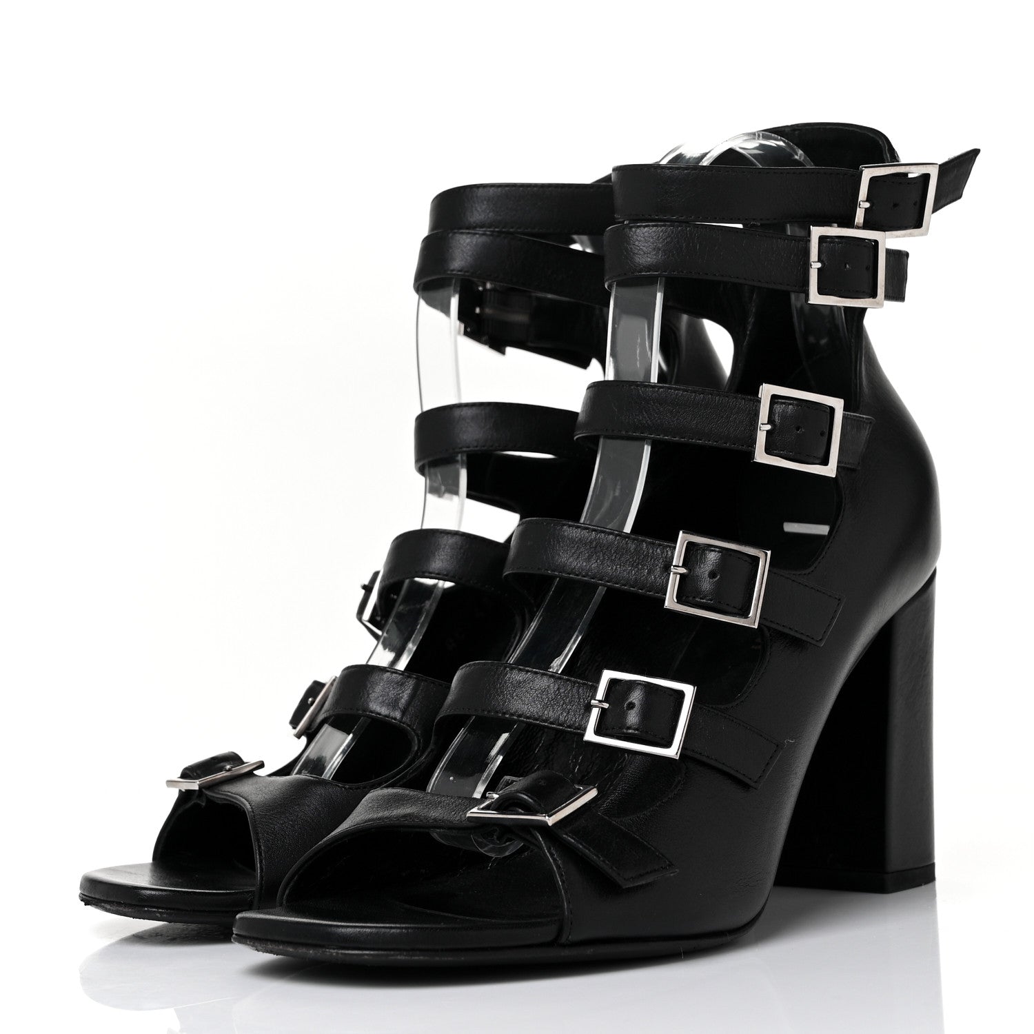 Saint Laurent Calfskin Babies 90 Multi Strap Sandal 39.5 Black 3 of 9