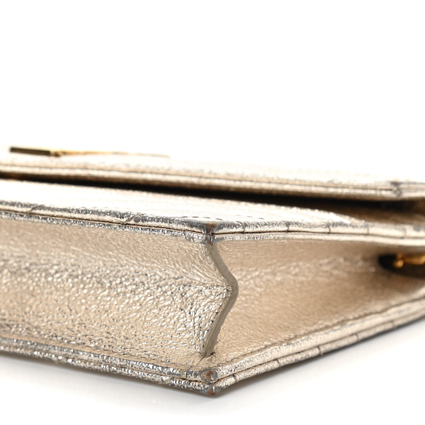 Grain De Poudre Matelasse Chevron Monogram Envelope Chain Wallet Gold