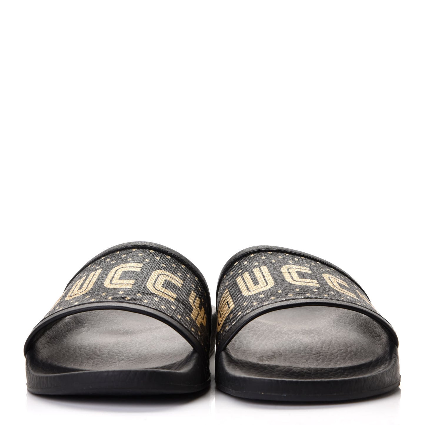 X SEGA Supreme Canvas GUCCY Stars Womens Slide Sandals 38 Black Gold