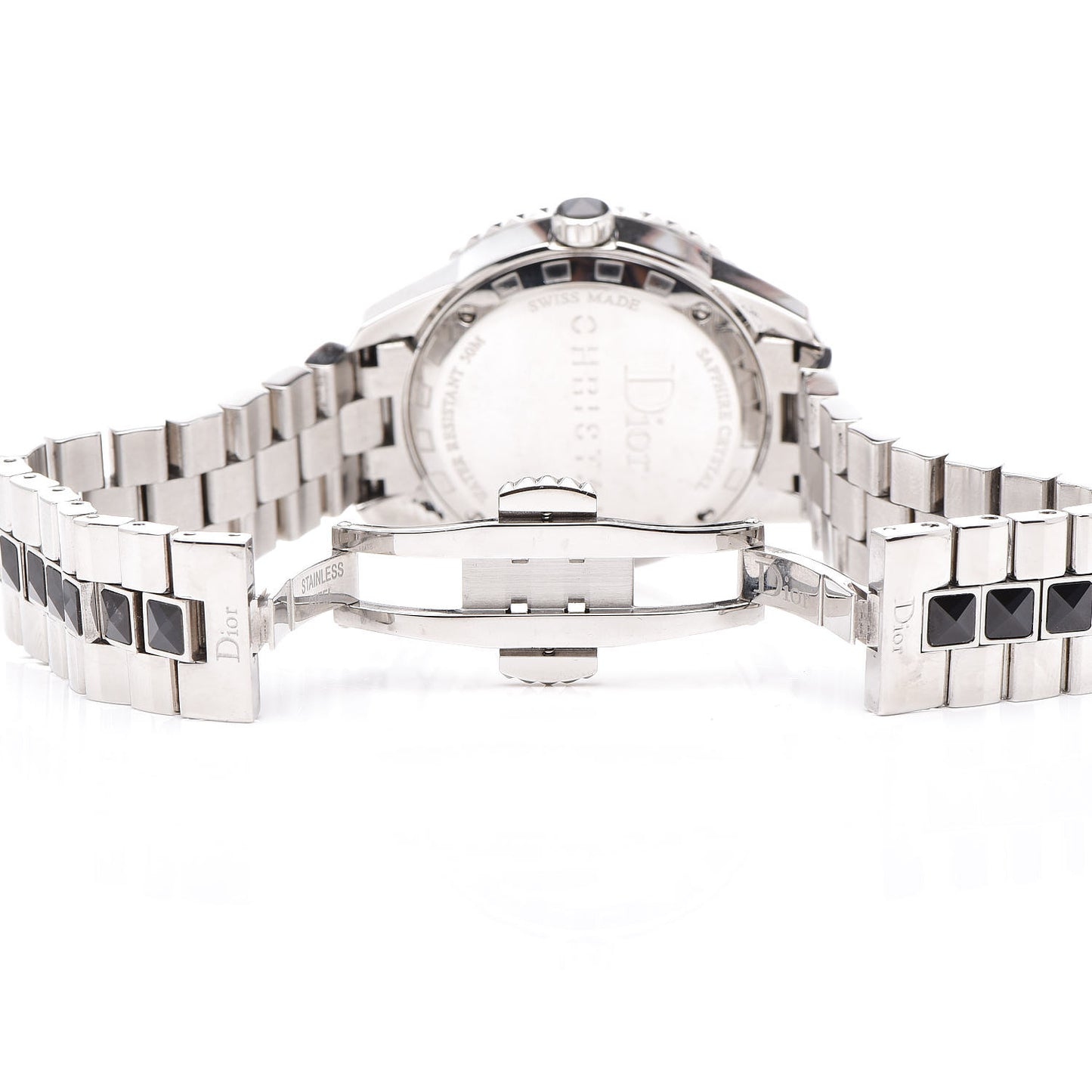 Stainless Steel Diamond Sapphire 33mm Christal Quartz Watch Black